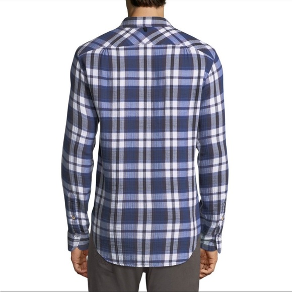Rag & Bone Blue Plaid Beach Shirt Fit 3 Sz Mens L - Picture 3 of 10